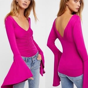 Free People Ruched Flare Sleeve Top XS NEW